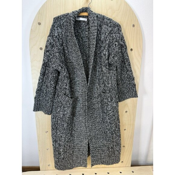 ZARA Size M Womens Shawl Collar Open Front Dolman Sleeve Cardigan Heather Black - Picture 2 of 12